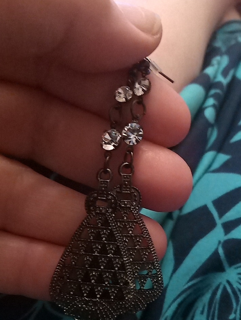 Black Filigree Drop Earrings with Clear Crystal Accents